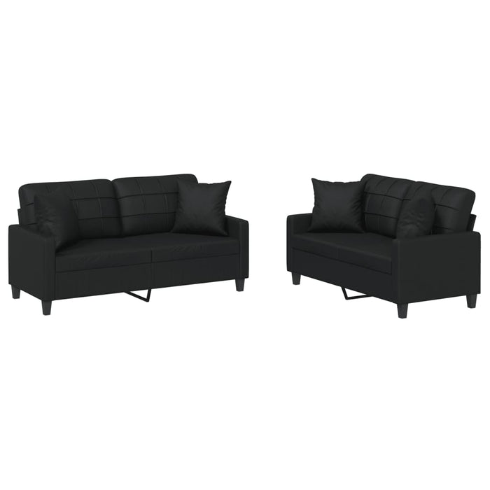 Set de canapele cu perne, 2 piese, negru, piele ecologică - WALTI WALTI