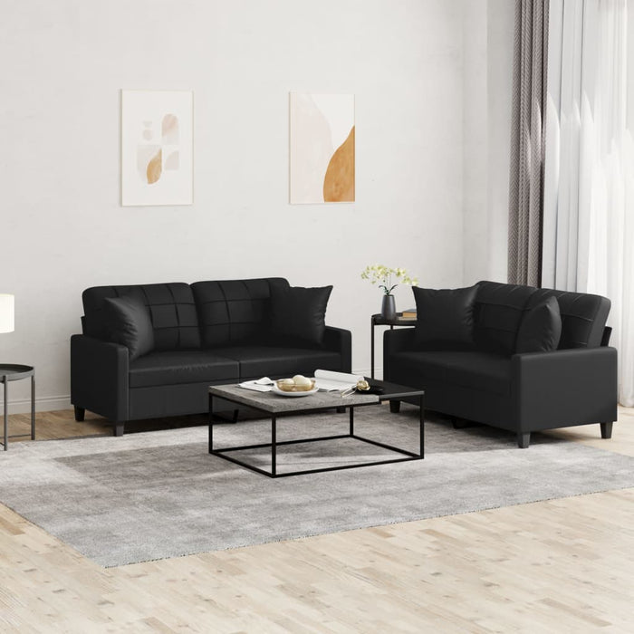 Set de canapele cu perne, 2 piese, negru, piele ecologică - WALTI WALTI