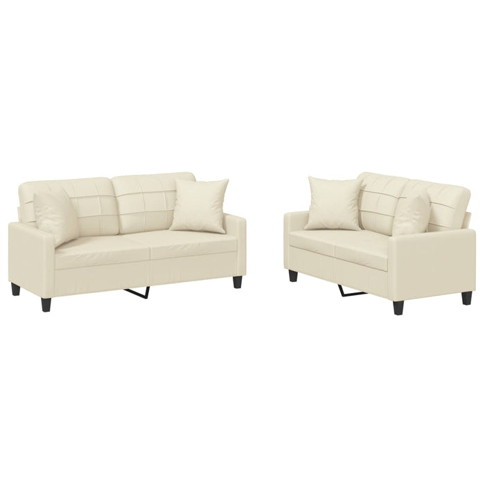Set de canapele cu perne, 2 piese, crem, piele ecologică - WALTI WALTI