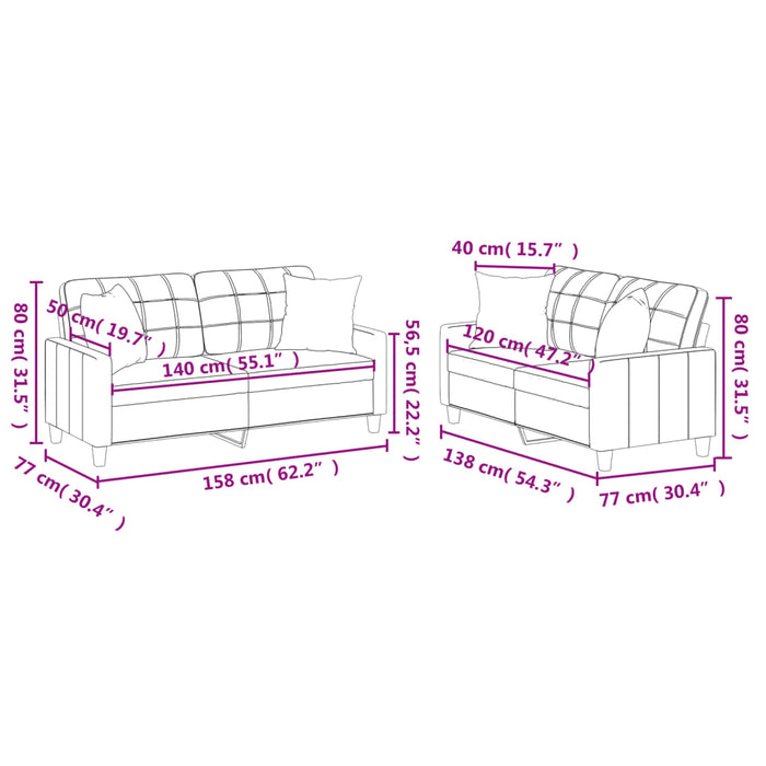 Set de canapele cu perne, 2 piese, crem, piele ecologică - WALTI WALTI