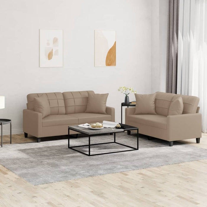 Set de canapele cu perne, 2 piese, cappuccino, piele ecologică - WALTI WALTI