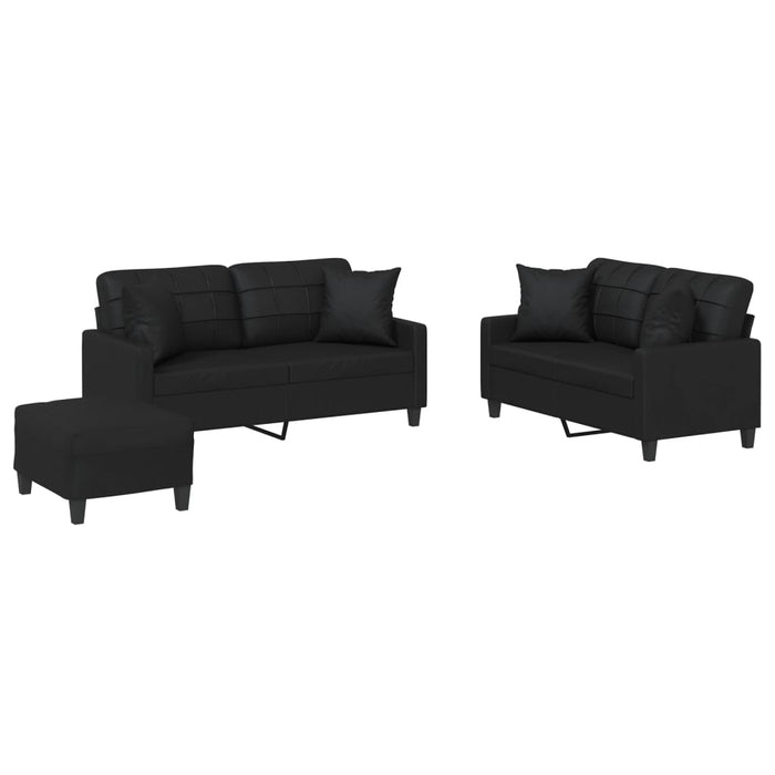 Set de canapele cu perne, 3 piese, negru, piele ecologică - WALTI WALTI