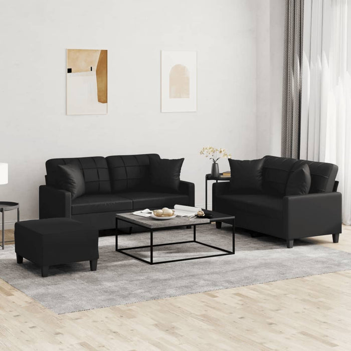 Set de canapele cu perne, 3 piese, negru, piele ecologică - WALTI WALTI