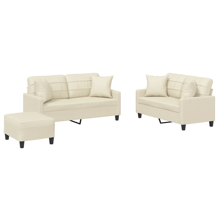 Set de canapele cu perne, 3 piese, crem, piele ecologică - WALTI WALTI