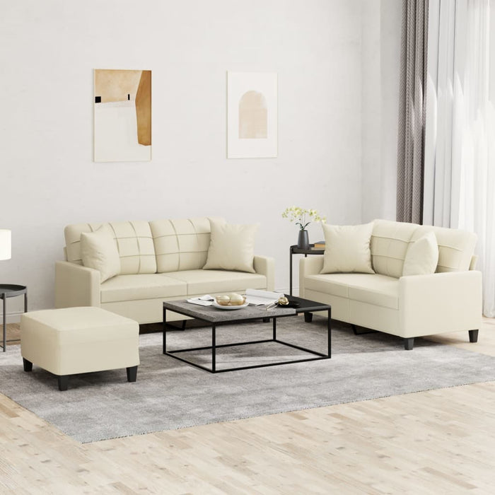 Set de canapele cu perne, 3 piese, crem, piele ecologică - WALTI WALTI