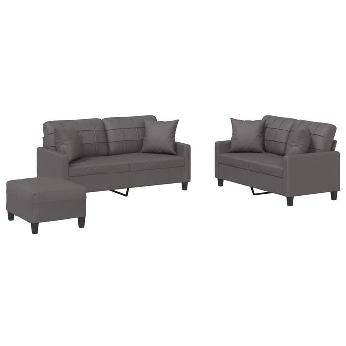 Set de canapele cu perne, 3 piese, gri, piele ecologică - WALTI WALTI