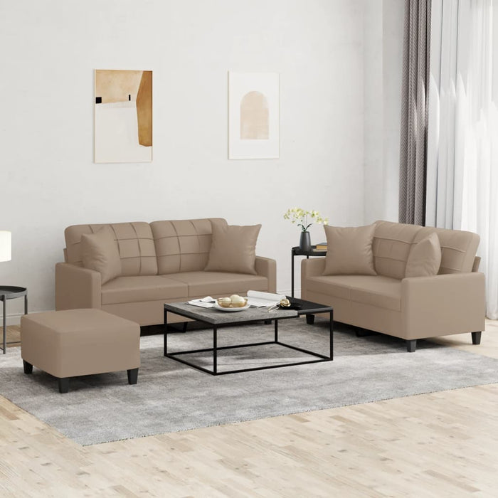 Set de canapele cu perne, 3 piese, cappuccino, piele ecologică WALTI