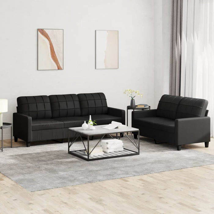 Set de canapele cu perne, 2 piese, negru, piele ecologică - WALTI WALTI