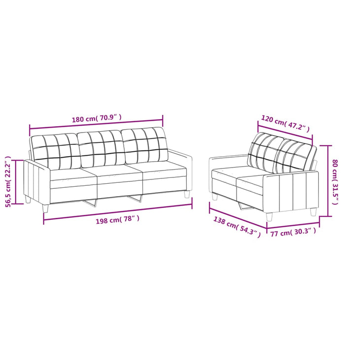 Set de canapele cu perne, 2 piese, crem, piele ecologică - WALTI WALTI