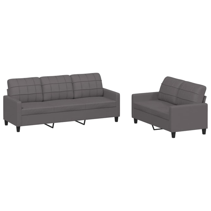 Set de canapele cu perne, 2 piese, gri, piele ecologică - WALTI WALTI