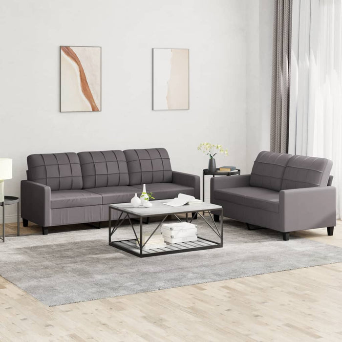 Set de canapele cu perne, 2 piese, gri, piele ecologică - WALTI WALTI