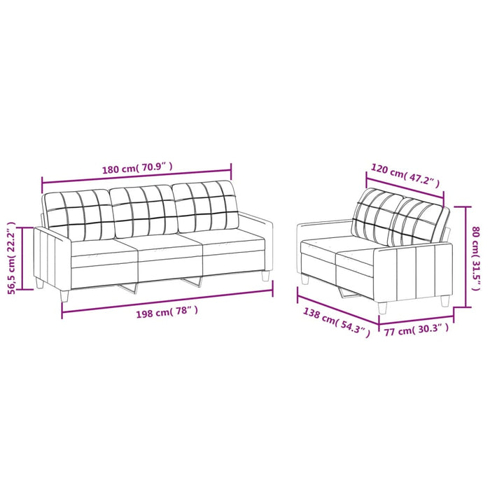 Set de canapele cu perne, 2 piese, roșu vin, piele ecologică WALTI