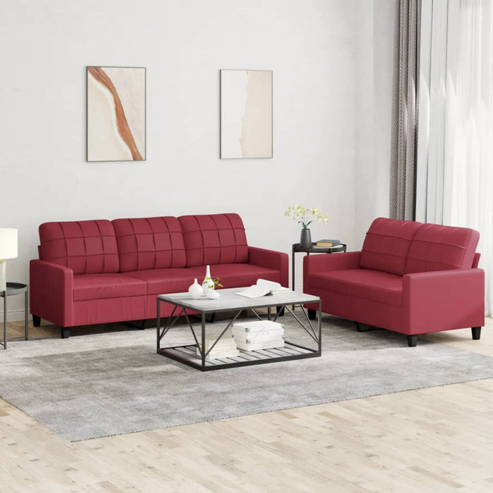 Set de canapele cu perne, 2 piese, roșu vin, piele ecologică WALTI