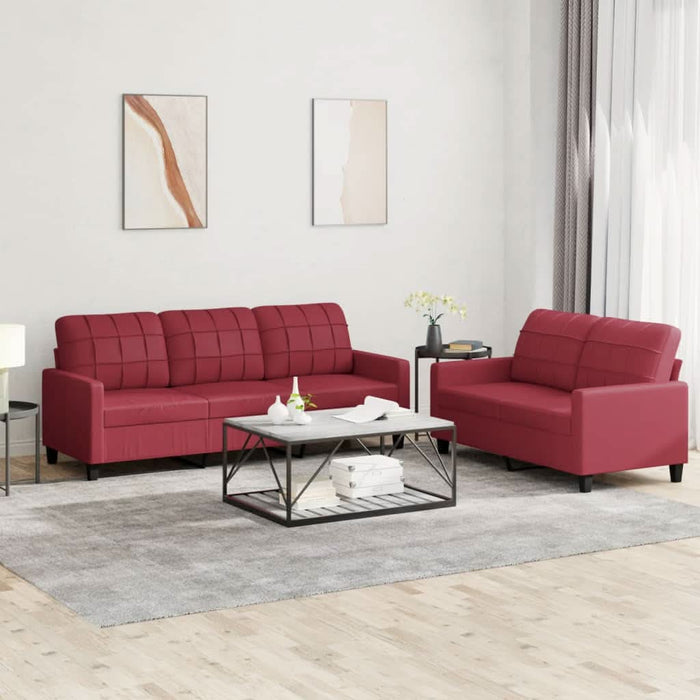 Set de canapele cu perne, 2 piese, roșu vin, piele ecologică - WALTI WALTI