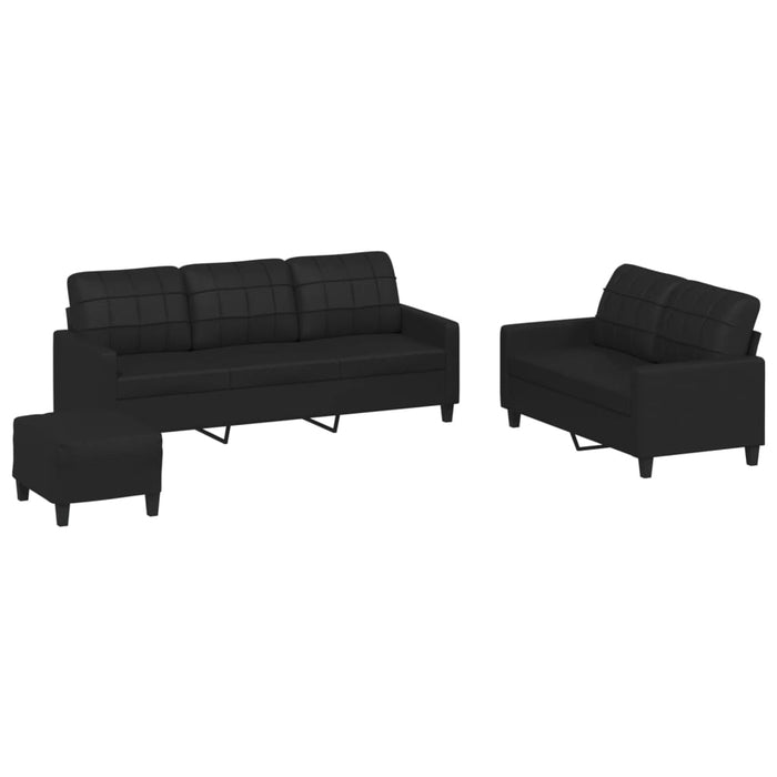 Set de canapele cu perne, 3 piese, negru, piele ecologică - WALTI WALTI