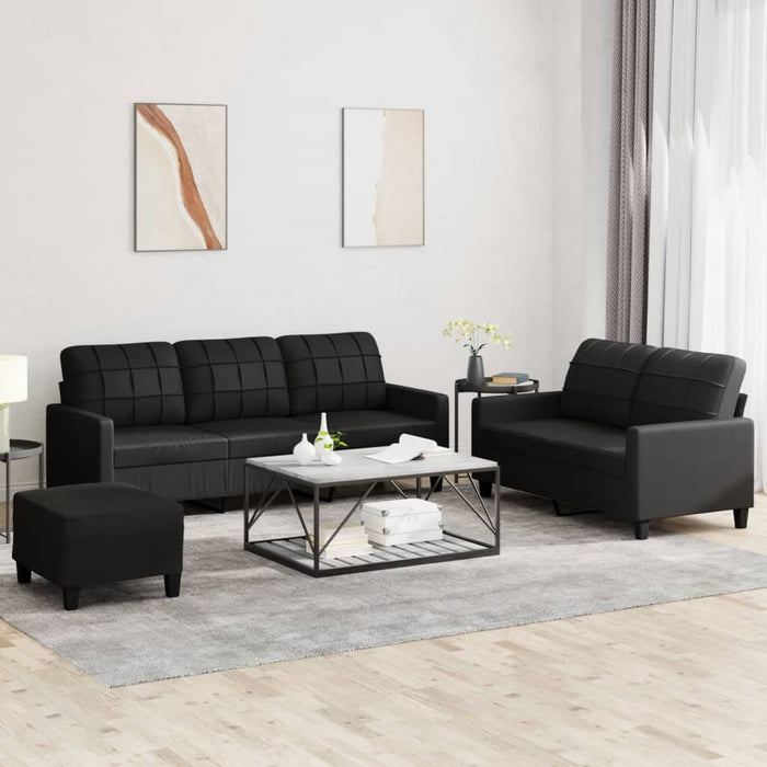 Set de canapele cu perne, 3 piese, negru, piele ecologică - WALTI WALTI