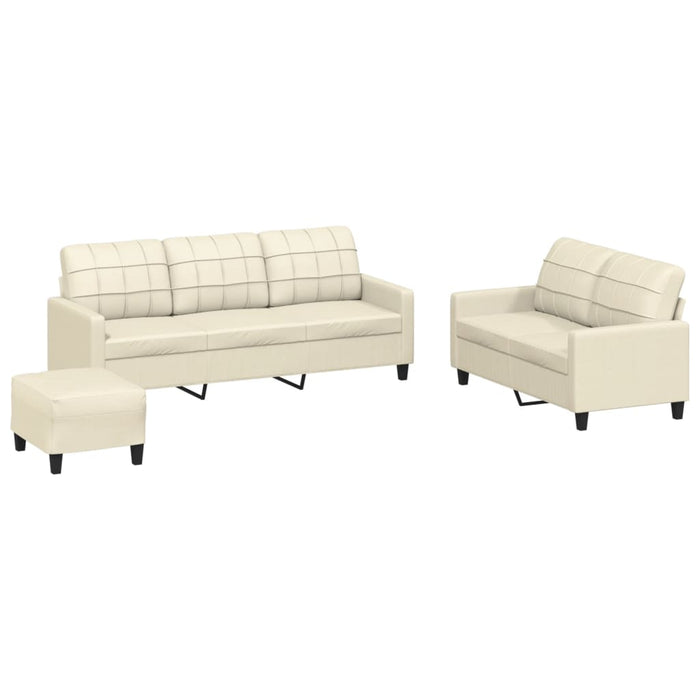 Set de canapele cu perne, 3 piese, crem, piele ecologică - WALTI WALTI