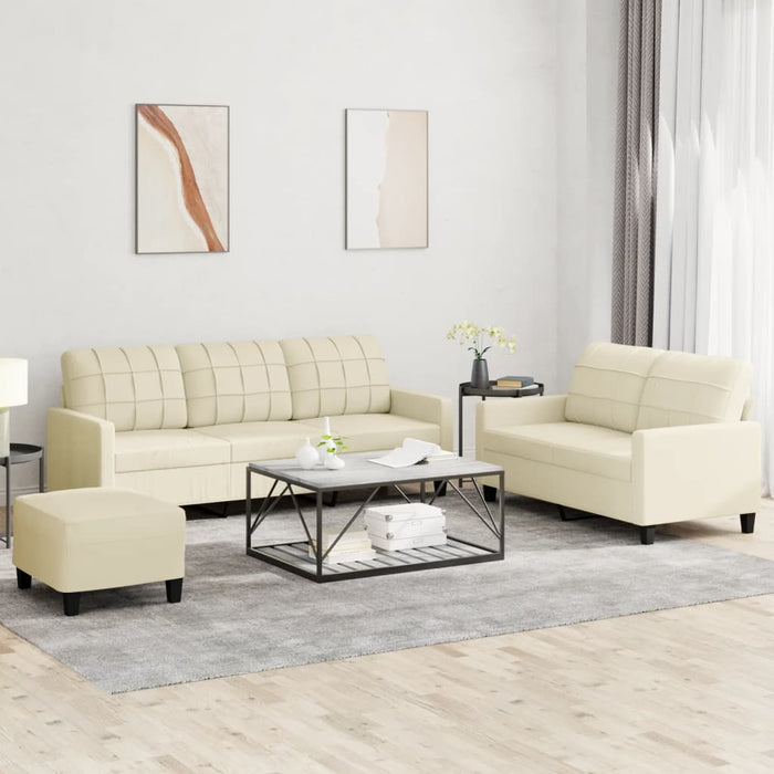 Set de canapele cu perne, 3 piese, crem, piele ecologică - WALTI WALTI