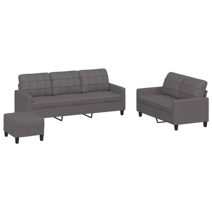 Set de canapele cu perne, 3 piese, gri, piele ecologică - WALTI WALTI