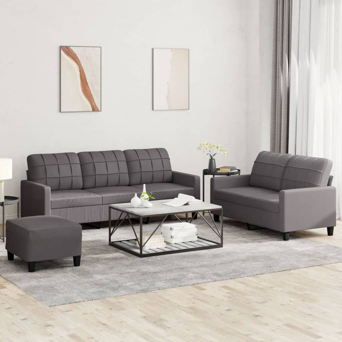 Set de canapele cu perne, 3 piese, gri, piele ecologică - WALTI WALTI