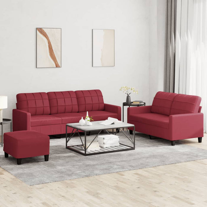 Set de canapele cu perne, 3 piese, roșu vin, piele ecologică - WALTI WALTI