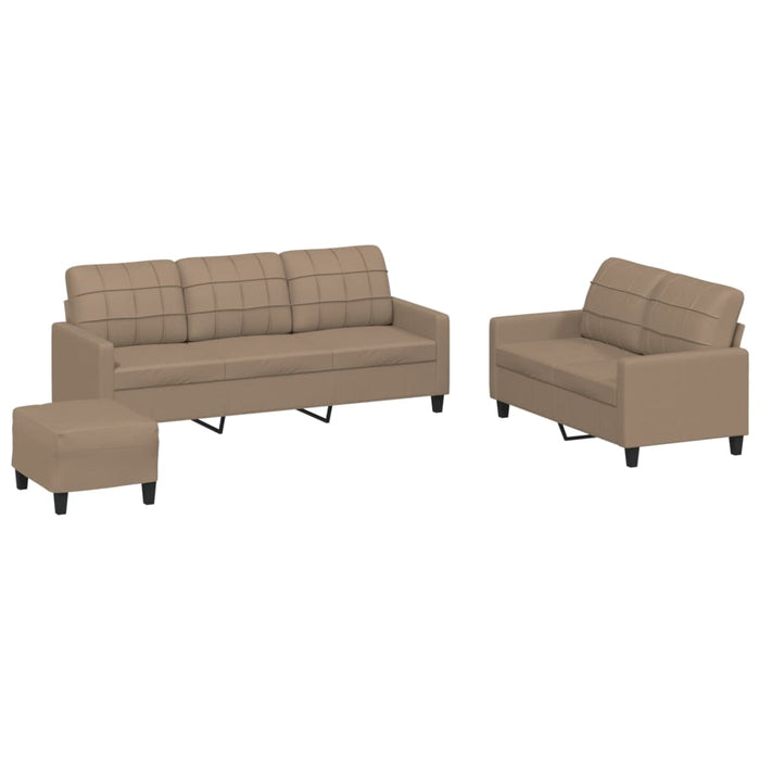 Set de canapele cu perne, 3 piese, cappuccino, piele ecologică WALTI
