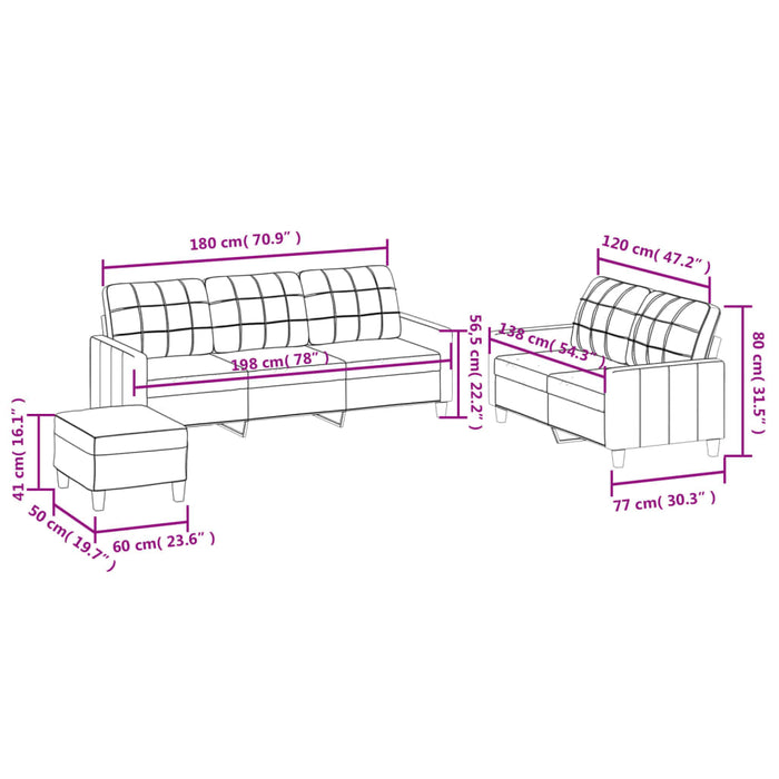 Set de canapele cu perne, 3 piese, cappuccino, piele ecologică WALTI