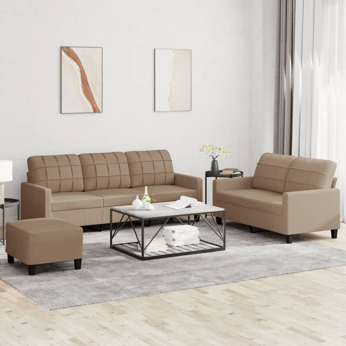 Set de canapele cu perne, 3 piese, cappuccino, piele ecologică WALTI