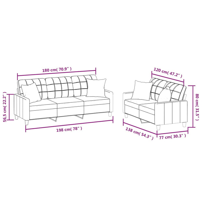 Set de canapele cu perne, 2 piese, negru, piele ecologică - WALTI WALTI