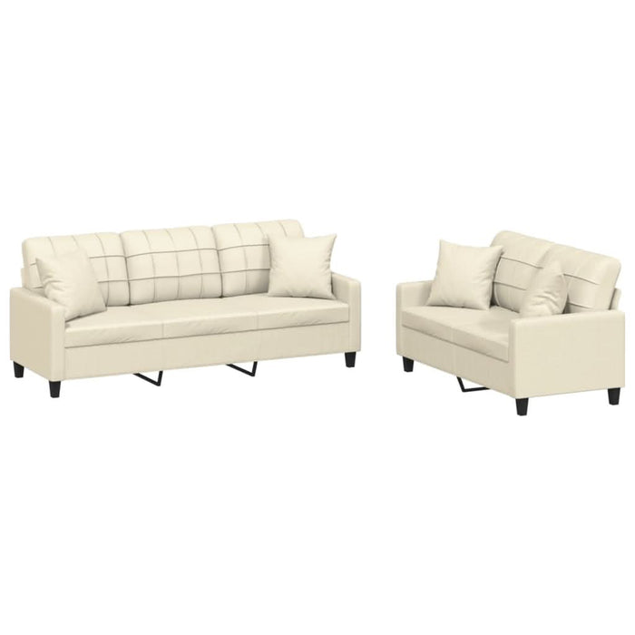 Set de canapele cu perne, 2 piese, crem, piele ecologică - WALTI WALTI