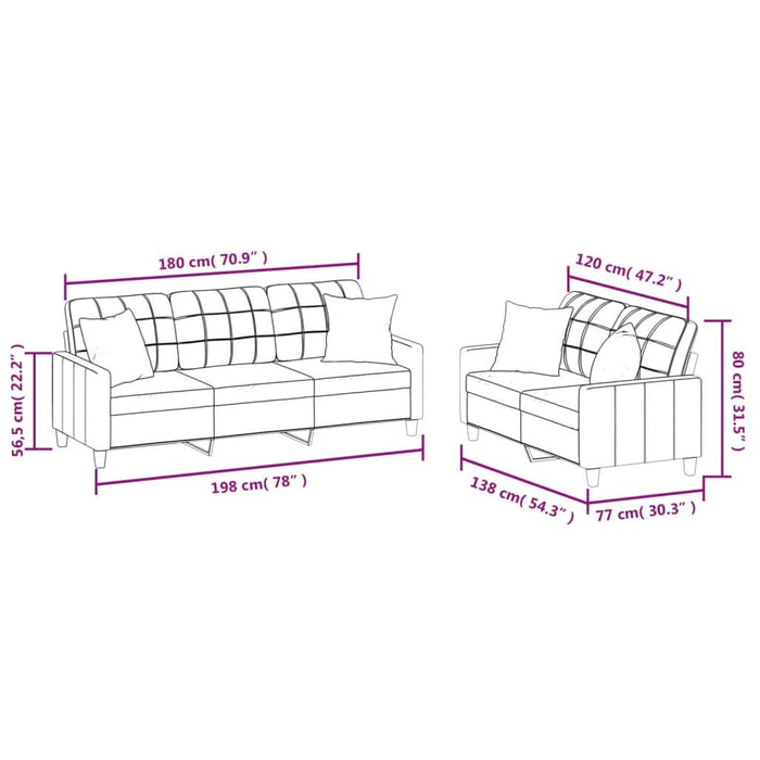 Set de canapele cu perne, 2 piese, crem, piele ecologică - WALTI WALTI