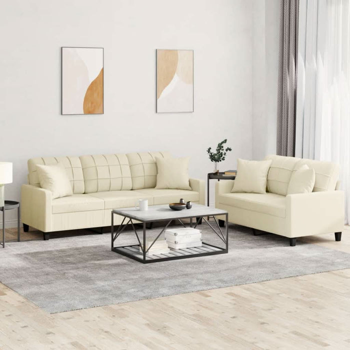 Set de canapele cu perne, 2 piese, crem, piele ecologică - WALTI WALTI