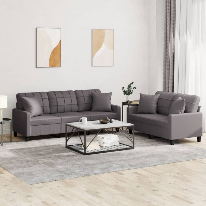 Set de canapele cu perne, 2 piese, gri, piele ecologică - WALTI WALTI