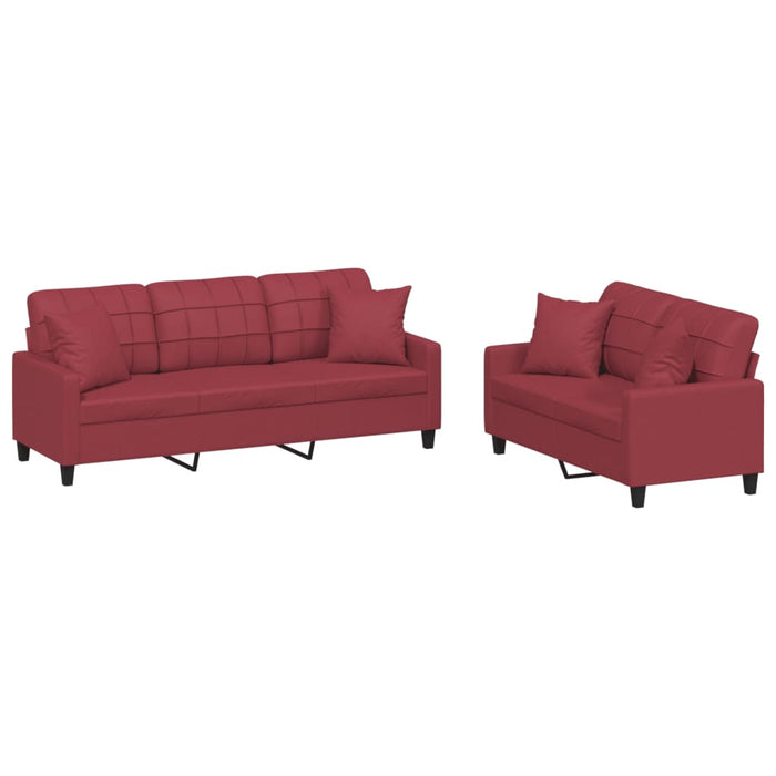 Set de canapele cu perne, 2 piese, roșu vin, piele ecologică WALTI