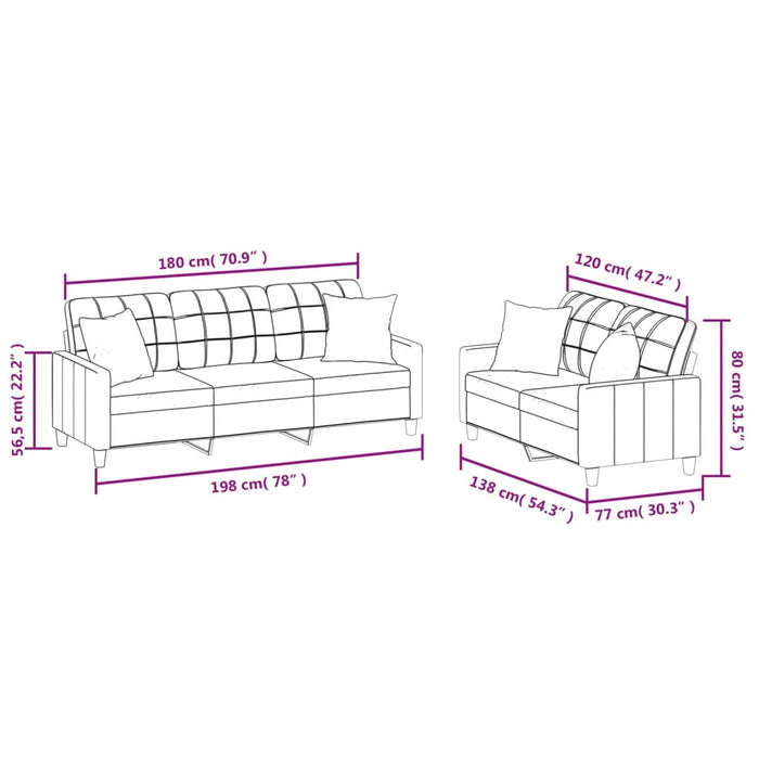 Set de canapele cu perne, 2 piese, roșu vin, piele ecologică WALTI