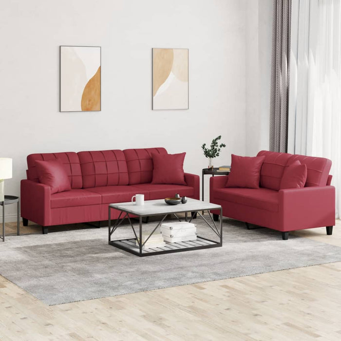 Set de canapele cu perne, 2 piese, roșu vin, piele ecologică WALTI