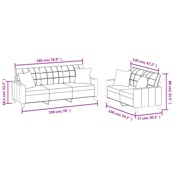 Set de canapele cu perne, 2 piese, cappuccino, piele ecologică - WALTI WALTI