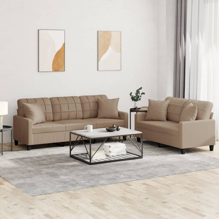 Set de canapele cu perne, 2 piese, cappuccino, piele ecologică - WALTI WALTI