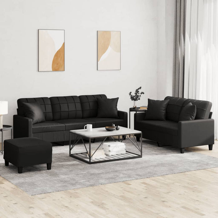 Set de canapele cu perne, 3 piese, negru, piele ecologică - WALTI WALTI