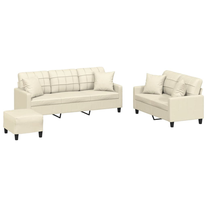 Set de canapele cu perne, 3 piese, crem, piele ecologică WALTI