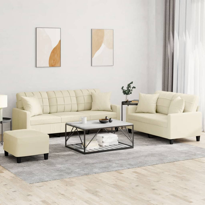 Set de canapele cu perne, 3 piese, crem, piele ecologică WALTI