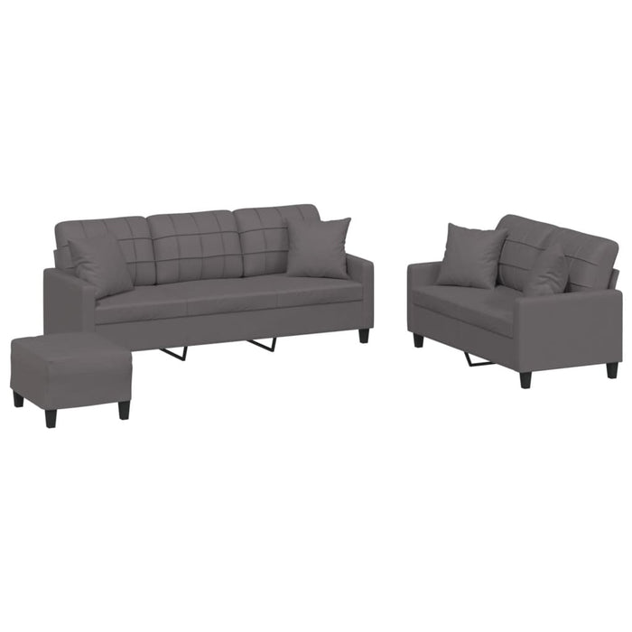 Set de canapele cu perne, 3 piese, gri, piele ecologică - WALTI WALTI