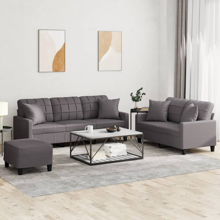Set de canapele cu perne, 3 piese, gri, piele ecologică - WALTI WALTI