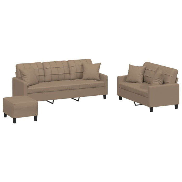 Set de canapele cu perne, 3 piese, cappuccino, piele ecologică - WALTI WALTI