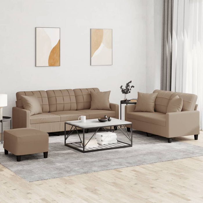 Set de canapele cu perne, 3 piese, cappuccino, piele ecologică - WALTI WALTI