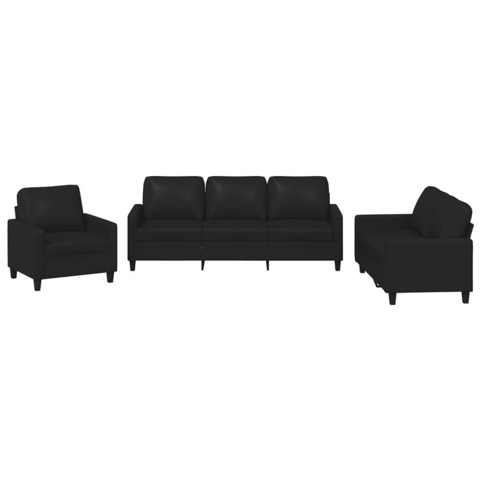 Set de canapele cu perne, 3 piese, negru, piele ecologică - WALTI WALTI