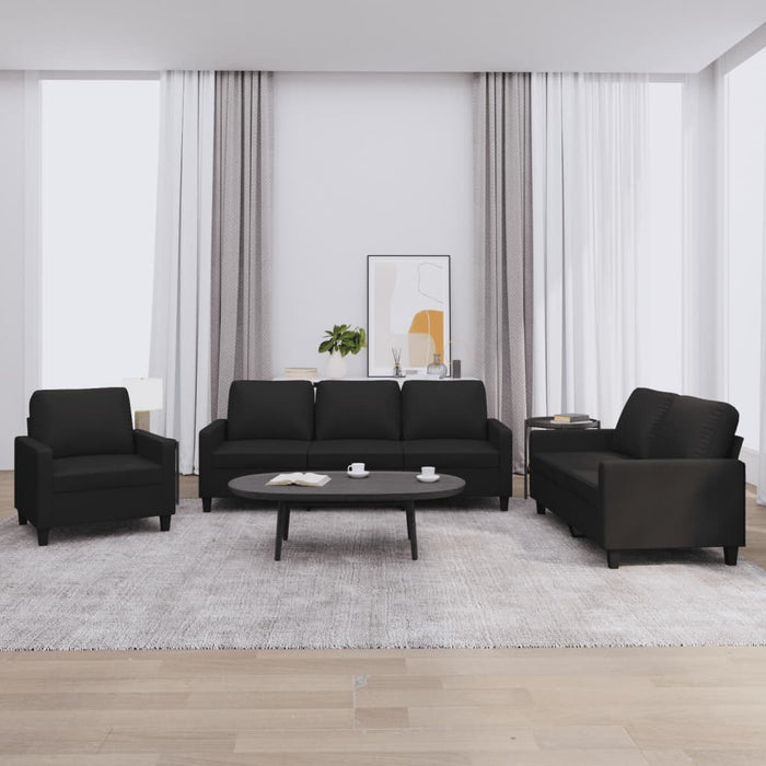 Set de canapele cu perne, 3 piese, negru, piele ecologică - WALTI WALTI