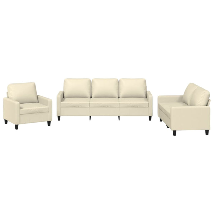 Set de canapele cu perne, 3 piese, crem, piele ecologică - WALTI WALTI