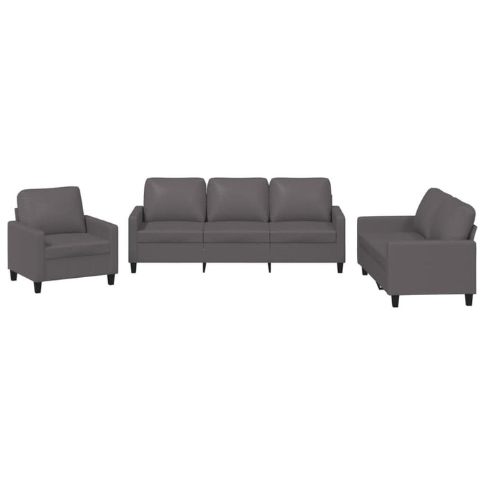 Set de canapele cu perne, 3 piese, gri, piele ecologică - WALTI WALTI