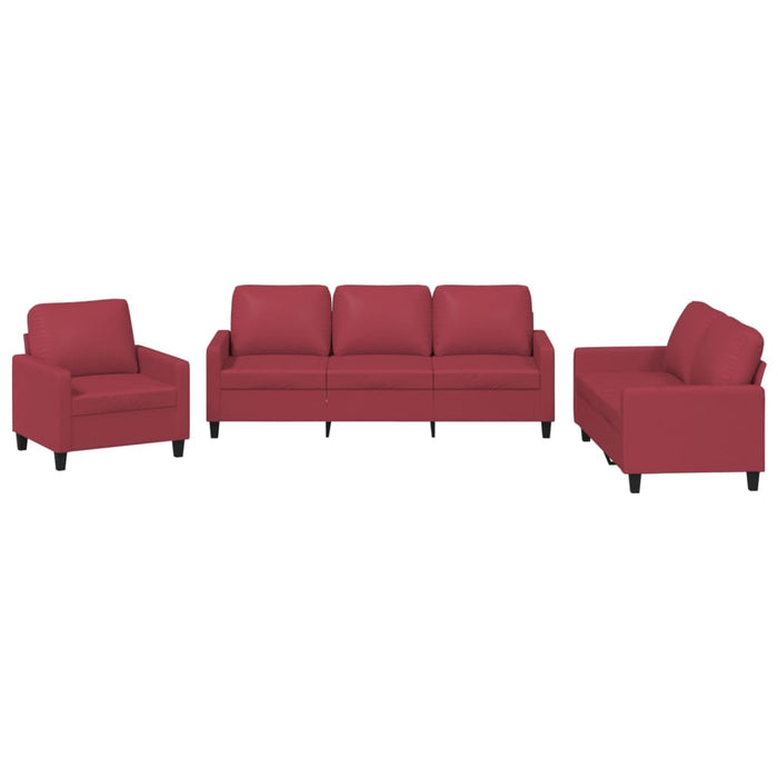 Set de canapele cu perne, 3 piese, roșu vin, piele ecologică - WALTI WALTI